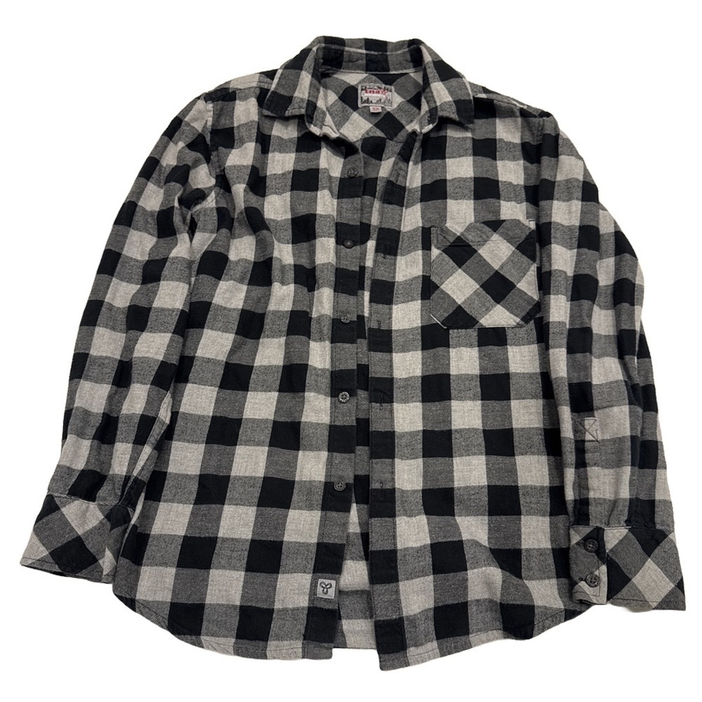 TNA Buffalo Plaid Flannel Shirt XS Black White Boyfriend Fit Gingham Cottagecore